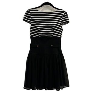 ASOS petite French style black & white stripes mini dress size US4, size S